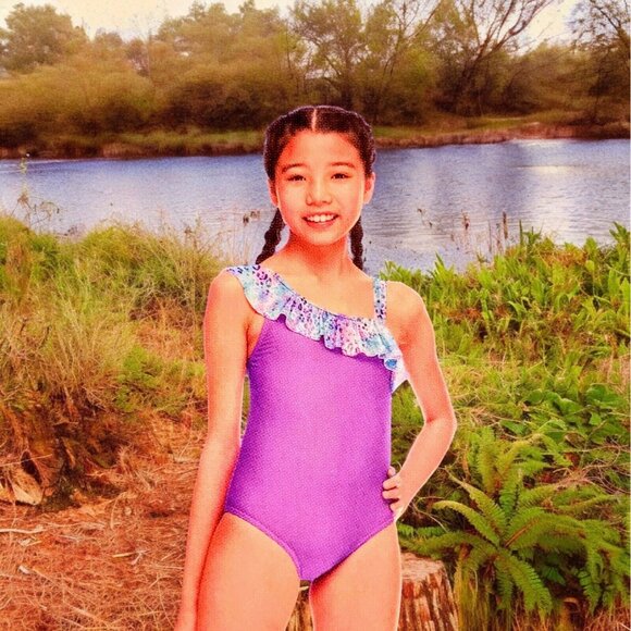 Speedo Girls 1PC Swimsuit Size XL Lavender Multicolor Ruffle Gift Swimteam Pool - Picture 10 of 13